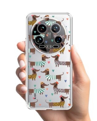 Etui do Xiaomi 14 Ultra przeźroczyste, silikonowe Flexi, zakochane jamniki