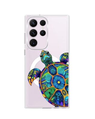 Etui do Samsung Galaxy S23 Ultra z MagSafe przeźroczyste, silikonowe Flexi, Dzika Mandala, Żółw