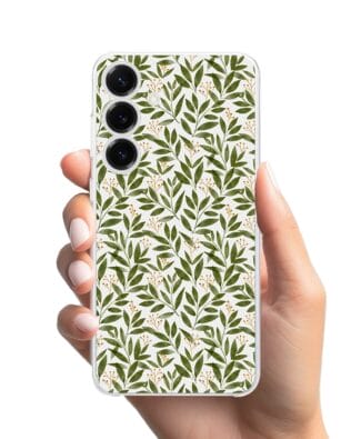 Etui do Samsung Galaxy S25 Plus przeźroczyste, silikonowe Flexi, zielone gałązki