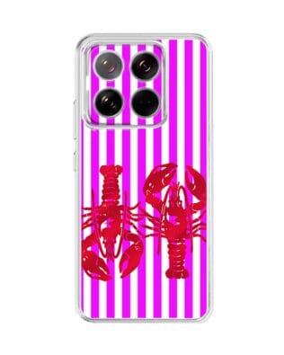 Etui do Xiaomi 14 Pro przeźroczyste, silikonowe Flexi, kraby z różowymi paskami