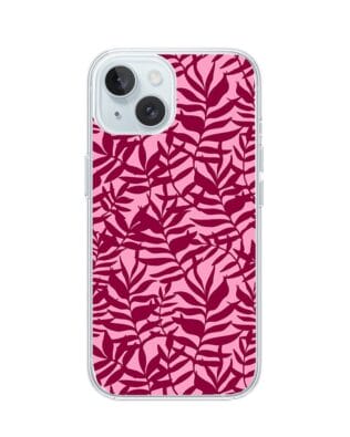 Etui do iPhone 15 przeźroczyste, silikonowe Flexi, bordowe liście