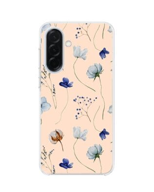 Etui do Samsung Galaxy A36 5G z MagSafe przeźroczyste, silikonowe Flexi, kwiatki niebieskie na pudrowym tle