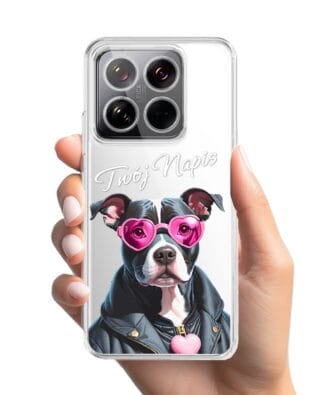 Etui do Xiaomi 14 Pro przeźroczyste, silikonowe Flexi, Puppy Love, pies rasy Amstaff