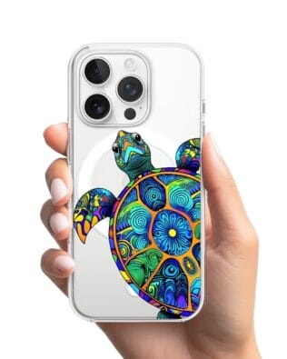Etui do iPhone 16 Pro Max z MagSafe przeźroczyste, silikonowe Flexi, Dzika Mandala, Żółw