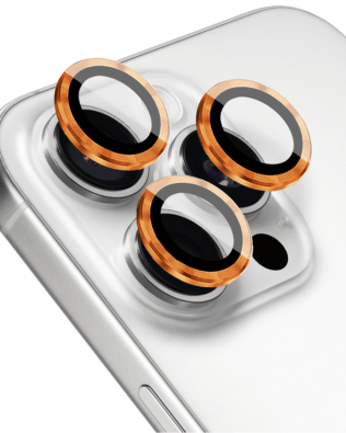 Metalowa osłona obiektywu aparatu ze szkła hartowanego 9H do iPhone 16 Pro Max, 1 zestaw, pomarańczowa