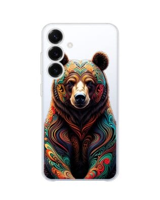 Etui do Samsung Galaxy S25 przeźroczyste, silikonowe Flexi, Dzika Mandala, Niedźwiedź