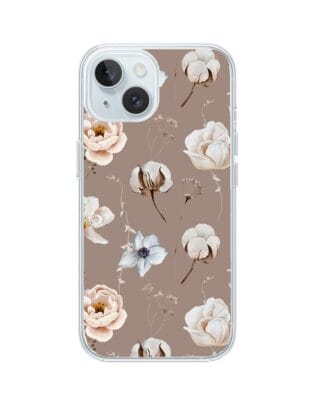 Etui do iPhone 15 przeźroczyste, silikonowe Flexi, akwarelowe kwiatki