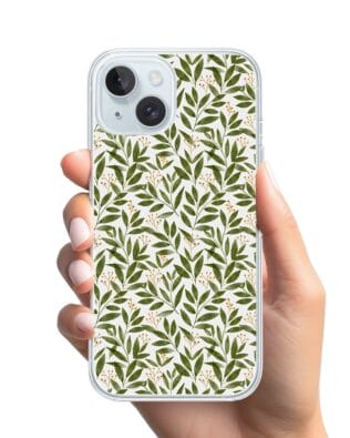 Etui do iPhone 15 przeźroczyste, silikonowe Flexi, zielone gałązki