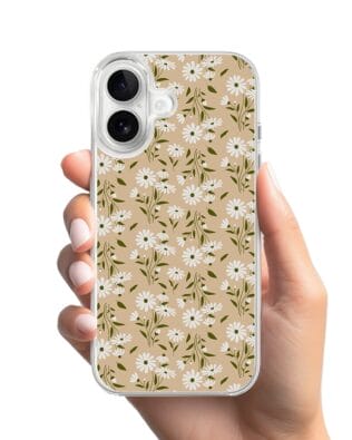 Etui do iPhone 16 Plus z MagSafe przeźroczyste, silikonowe Flexi, delikatne kwiatki na cielistym tle