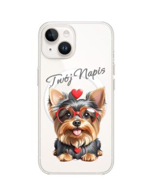 Etui do iPhone 13 z MagSafe przeźroczyste, silikonowe Flexi, Puppy Love, pies rasy York