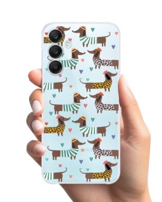 Etui do Samsung Galaxy M35 5G przeźroczyste, silikonowe Flexi, zakochane jamniki