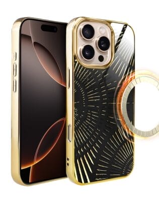 Etui do iPhone 16 Pro IBIZU Elite Glass z MagSafe Mistyczne wzory, Boski promień czarne, złote