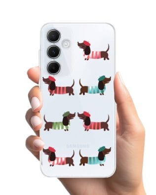 Etui do Samsung Galaxy A55 5G przeźroczyste, silikonowe Flexi, jamnik w Paryżu