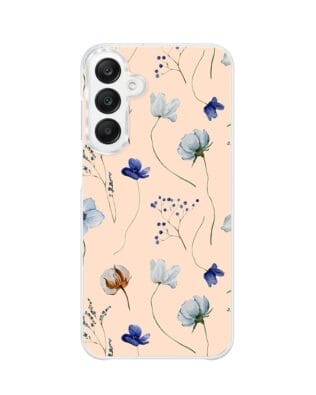 Etui do Samsung Galaxy A25 5G z MagSafe przeźroczyste, silikonowe Flexi, kwiatki niebieskie na pudrowym tle