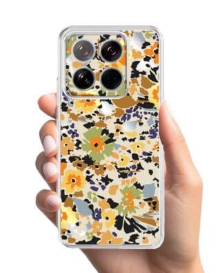 Etui do Xiaomi 14 Pro przeźroczyste, silikonowe Flexi, malowane kwiatki