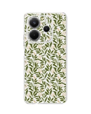 Etui do Xiaomi Redmi Note 14 4G przeźroczyste, silikonowe Flexi, zielone gałązki