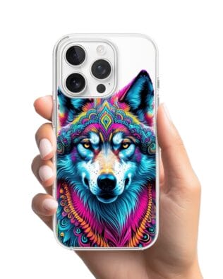 Etui do iPhone 16 Pro Max przeźroczyste, silikonowe Flexi, Dzika Mandala, Wilk