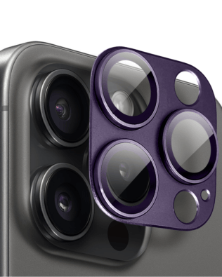 Metalowa osłona na cały aparat z wbudowanymi szkłami do iPhone 15 Pro Max, purpurowa
