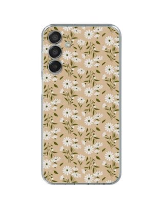 Etui do Samsung Galaxy M15 5G przeźroczyste, silikonowe Flexi, delikatne kwiatki na cielistym tle