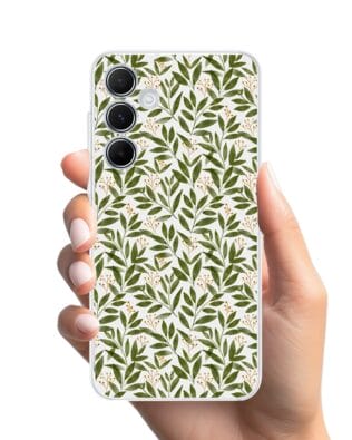 Etui do Samsung Galaxy A35 5G przeźroczyste, silikonowe Flexi, zielone gałązki