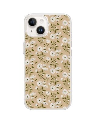 Etui do iPhone 14 przeźroczyste, silikonowe Flexi, delikatne kwiatki na cielistym tle
