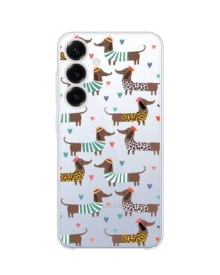 Etui do Samsung Galaxy S25 przeźroczyste, silikonowe Flexi, zakochane jamniki