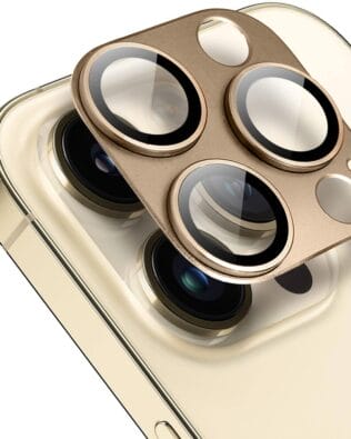 Metalowa osłona na cały aparat z wbudowanymi szkłami do iPhone 14 Pro Max, złota