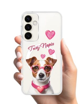 Etui do Samsung Galaxy S23 z MagSafe przeźroczyste, silikonowe Flexi, Puppy Love, pies rasy Jack Russell Terrier