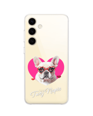 Etui do Samsung Galaxy S24 przeźroczyste, silikonowe Flexi, Puppy Love, pies rasy Buldog Francuski