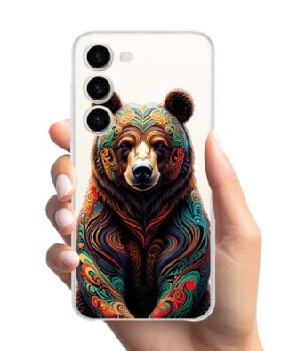 Etui do Samsung Galaxy S23 FE 5G przeźroczyste, silikonowe Flexi, Dzika Mandala, Niedźwiedź