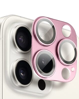 Metalowa osłona na cały aparat z wbudowanymi szkłami do iPhone 15 Pro Max, różowa