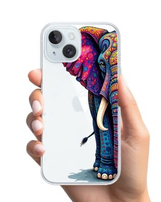 Etui do iPhone 15 przeźroczyste, silikonowe Flexi, Dzika Mandala, Słoń
