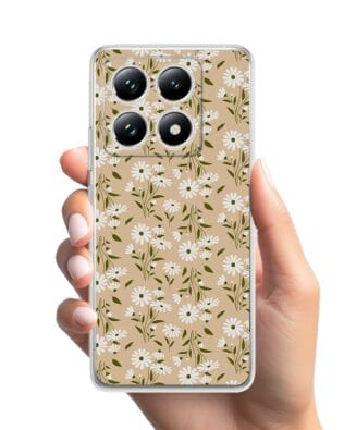 Etui do Xiaomi 14T Pro przeźroczyste, silikonowe Flexi, delikatne kwiatki na cielistym tle