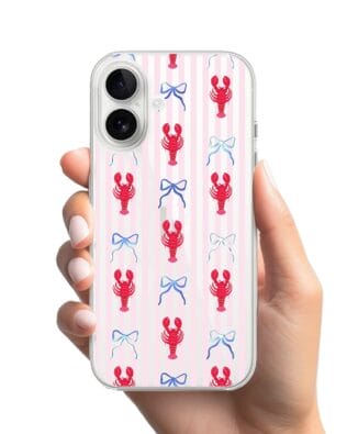 Etui do iPhone 16 Plus przeźroczyste, silikonowe Flexi, krab i kokardki