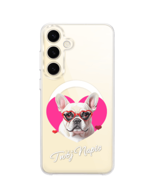 Etui do Samsung Galaxy S24 z MagSafe przeźroczyste, silikonowe Flexi, Puppy Love, pies rasy Buldog Francuski