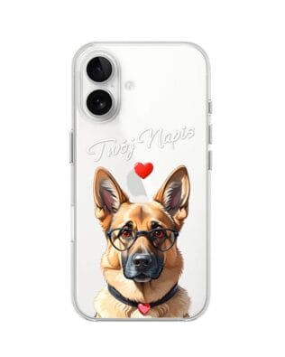 Etui do iPhone 16 przeźroczyste, silikonowe Flexi, Puppy Love, pies rasy Owczarek Niemiecki