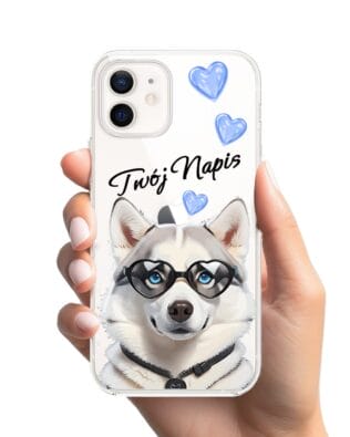 Etui do iPhone 12 przeźroczyste, silikonowe Flexi, Puppy Love, pies rasy Husky