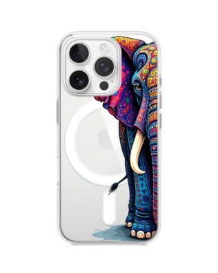 Etui do iPhone 16 Pro Max z MagSafe przeźroczyste, silikonowe Flexi, Dzika Mandala, Słoń