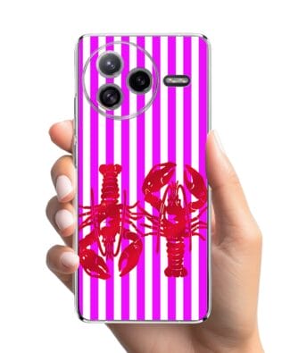 Etui do Xiaomi POCO F7 Ultra przeźroczyste, silikonowe Flexi, kraby z różowymi paskami