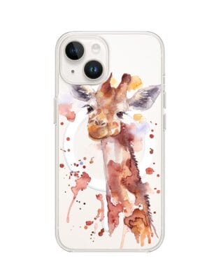 Etui do iPhone 13 z MagSafe przeźroczyste, silikonowe Flexi, Akwarelowe Zoo, Żyrafa