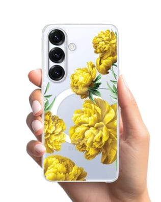 Etui do Samsung Galaxy S25 Plus z MagSafe przeźroczyste, silikonowe Flexi, żółte piwonie