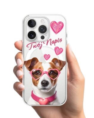 Etui do iPhone 16 Pro Max z MagSafe przeźroczyste, silikonowe Flexi, Puppy Love, pies rasy Jack Russell Terrier