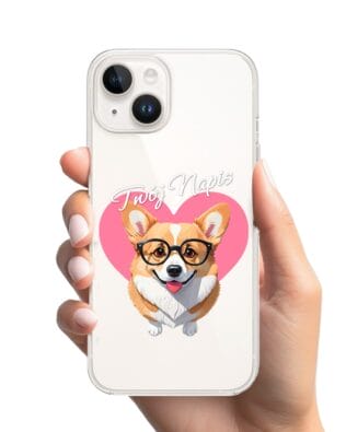 Etui do iPhone 13 przeźroczyste, silikonowe Flexi, Puppy Love, pies rasy Corgi
