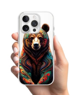 Etui do iPhone 16 Pro Max z MagSafe przeźroczyste, silikonowe Flexi, Dzika Mandala, Niedźwiedź