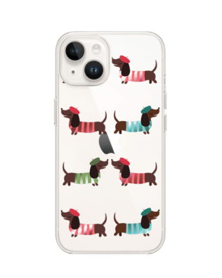 Etui do iPhone 13 przeźroczyste, silikonowe Flexi, jamnik w Paryżu