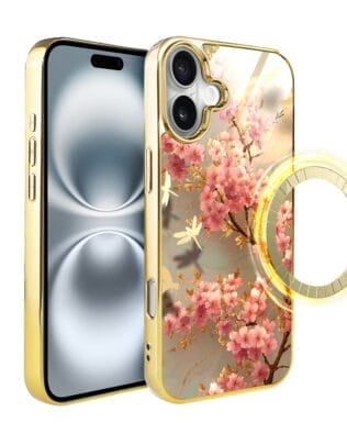 Etui do iPhone 16 Plus IBIZU Elite Glass z MagSafe Magia Azji, Taniec sakury, złote