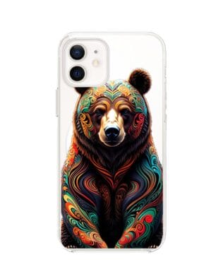 Etui do iPhone 12 Mini z MagSafe przeźroczyste, silikonowe Flexi, Dzika Mandala, Niedźwiedź