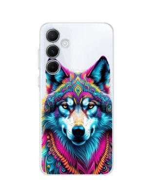 Etui do Samsung Galaxy M35 5G przeźroczyste, silikonowe Flexi, Dzika Mandala, Wilk