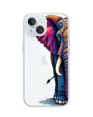 Etui do iPhone 15 przeźroczyste, silikonowe Flexi, Dzika Mandala, Słoń