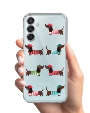 Etui do Samsung Galaxy M15 5G przeźroczyste, silikonowe Flexi, jamnik w Paryżu